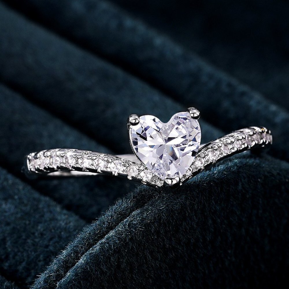 Sweet Pure CZ Cubic Twisted Lovely Diamonds Heart Rings for Women, MARR9071